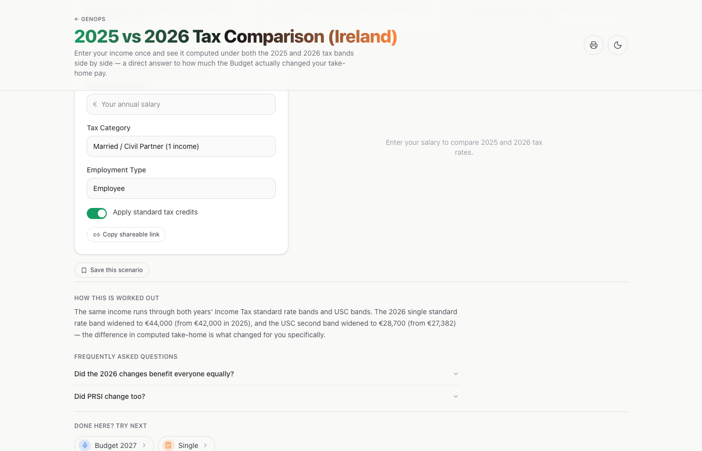 2025 vs 2026 Tax Comparison (Ireland) — a live example on gogenops.com