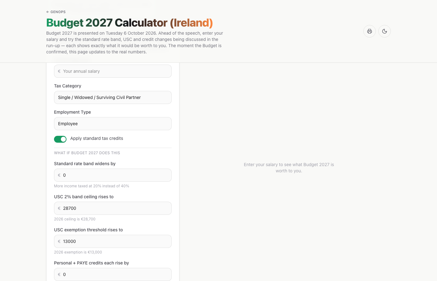 Budget 2027 Calculator (Ireland) — a live example on gogenops.com