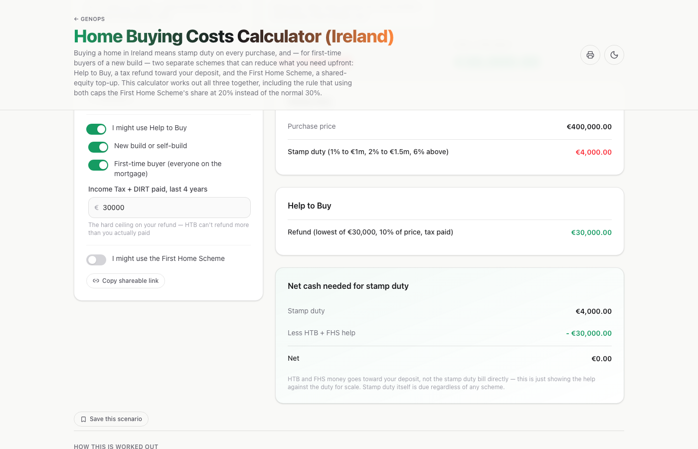 Home Buying Costs Calculator (Ireland) — a live example on gogenops.com