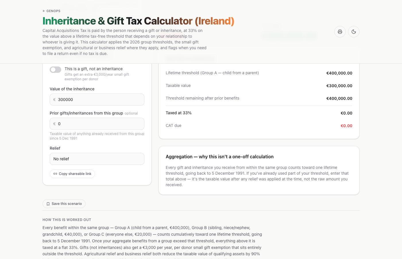 Inheritance & Gift Tax Calculator (Ireland) — a live example on gogenops.com