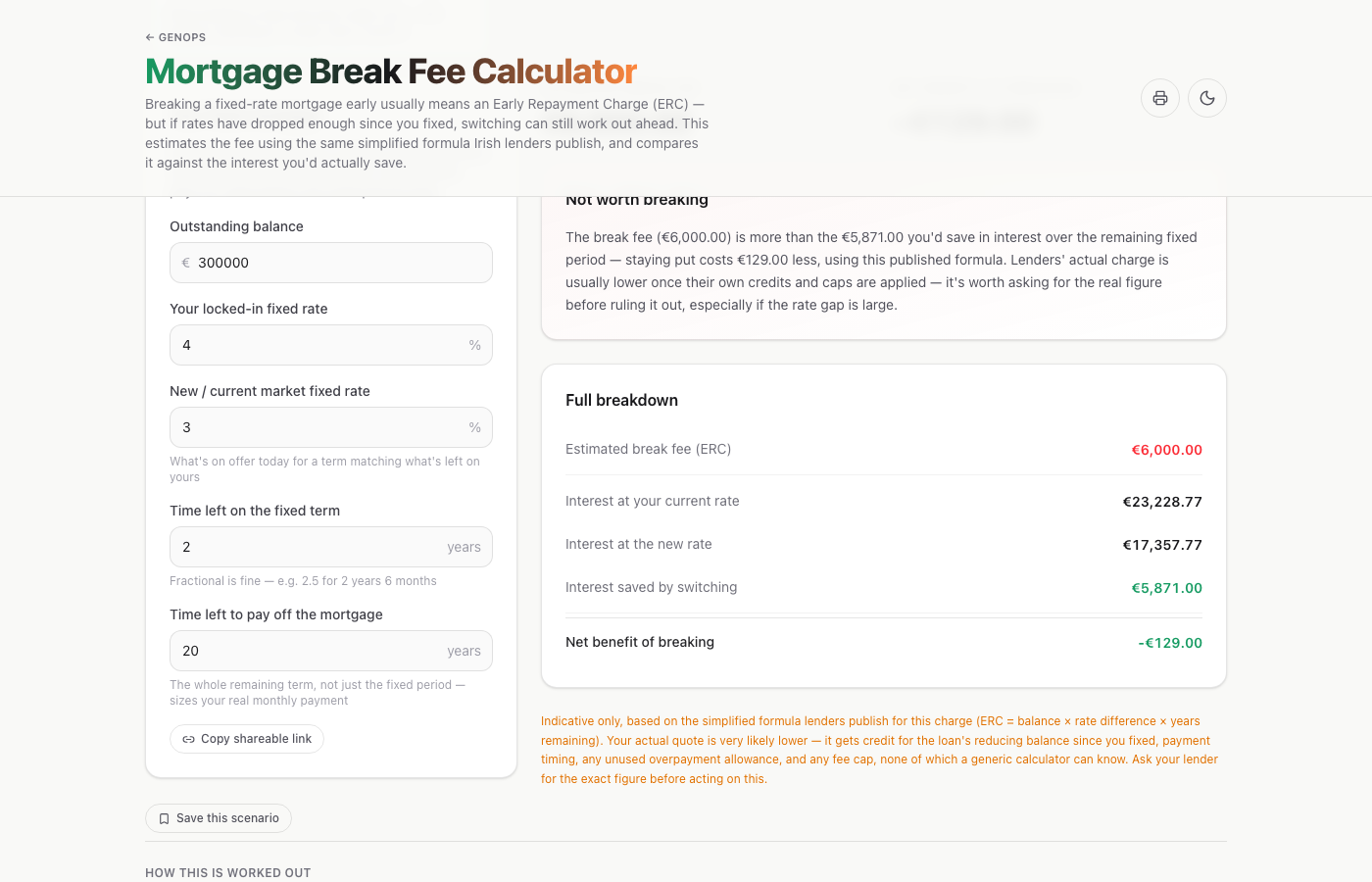 Mortgage Break Fee Calculator — a live example on gogenops.com
