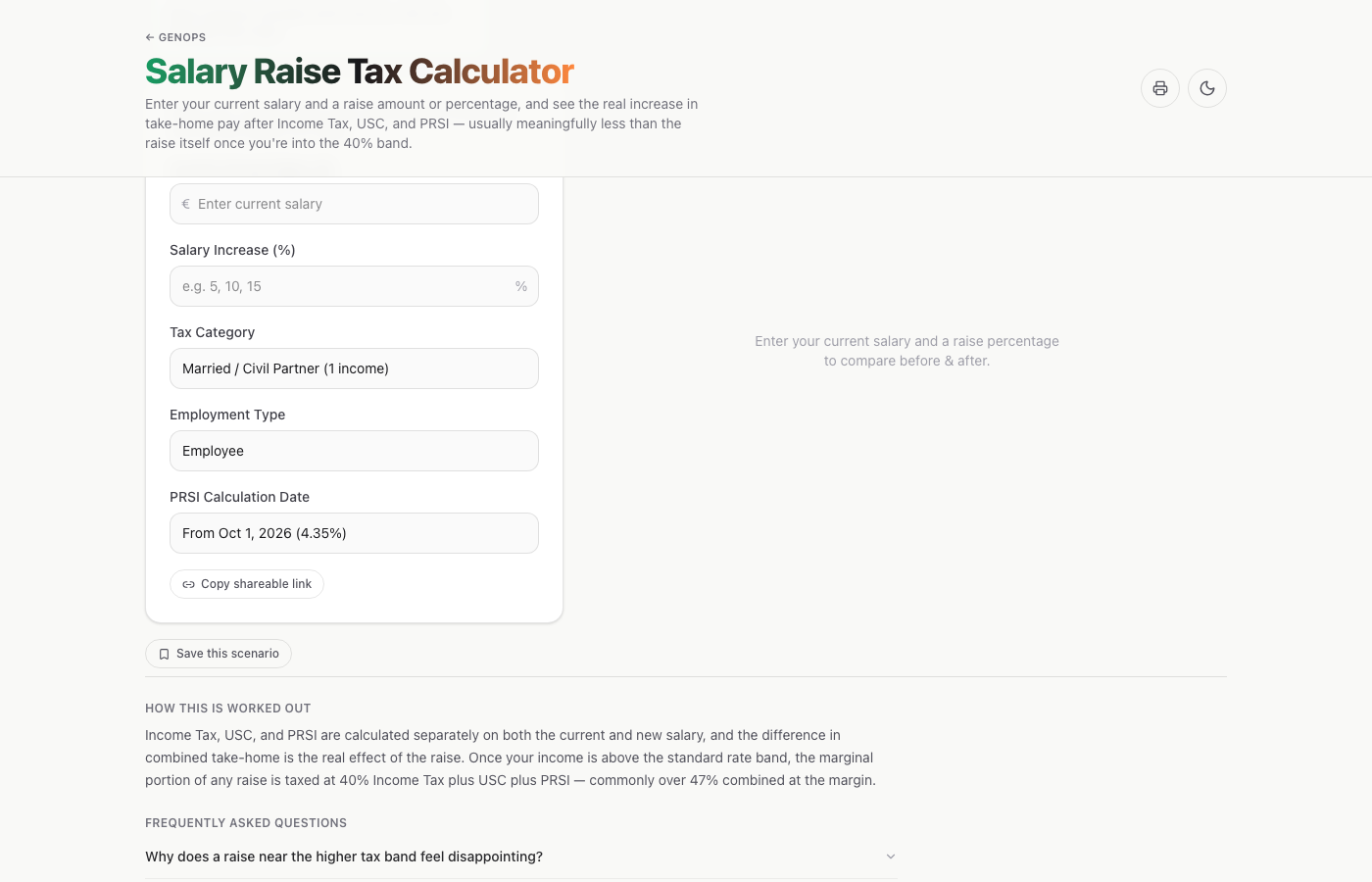 Salary Raise Tax Calculator — a live example on gogenops.com