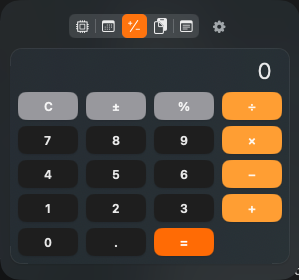 MacShelf's Calculator tab, a basic four-operation calculator